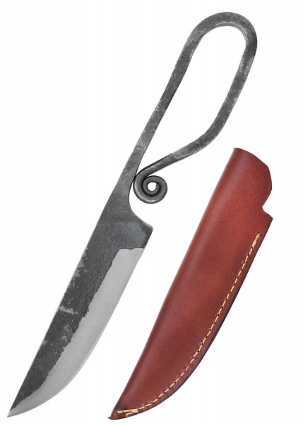 Geschmiedetes Messer, 440er Stahl mit Lederscheide, 19 cm