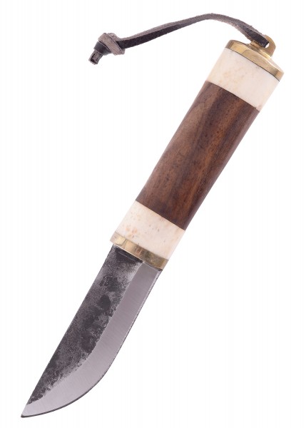 Gebrauchsmesser mit Knochen-/Holzgriff und Lederscheide