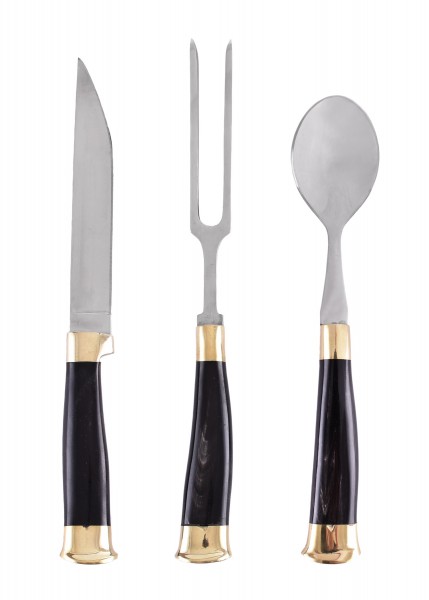 3-teiliges Mittelalterbesteck mit Lederetui Horngriff