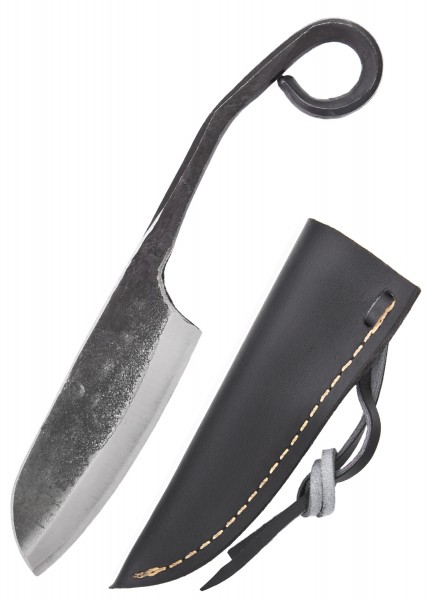Geschmiedetes Messer, Sheepfoot Klinge, Scheide mit Band, 15 cm