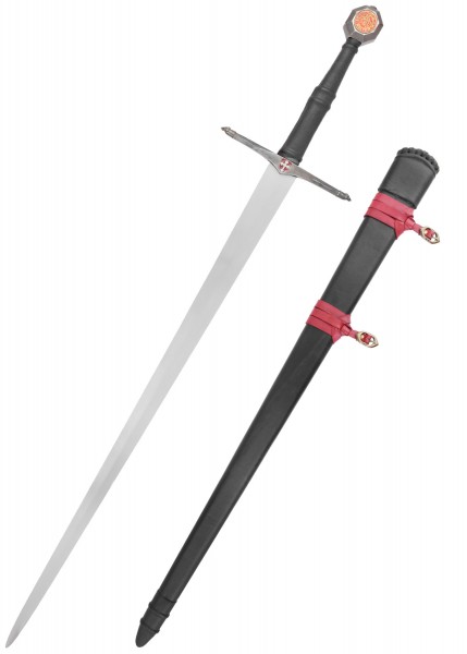 Schwarzes Ritterschwert, Mittelalterschwert mit schwarzer Lederscheide