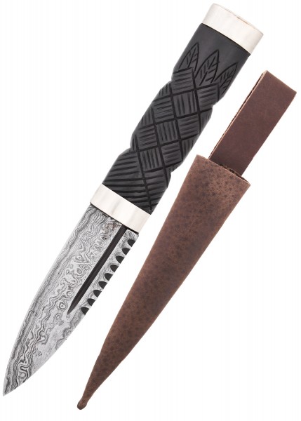 Sgian Dubh Messer mit Damaststahlklinge und Scheide
