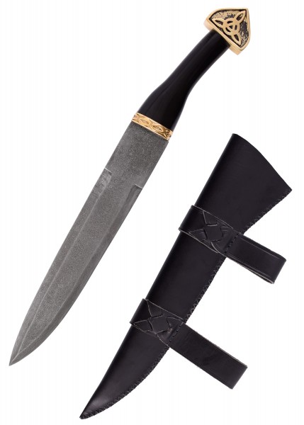 Sax aus Damaszenerstahl mit schwarzer Lederscheide & Horngriff