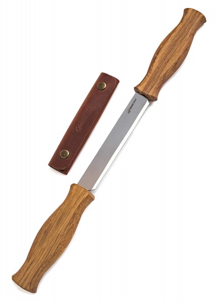 Ziehmesser 3mm mit Eichenholzgriff und Lederscheide, Beavercraft